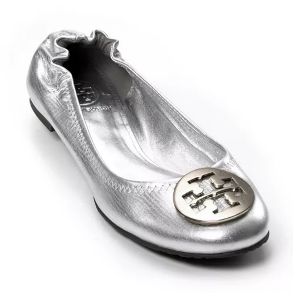Tory Burch Silver Reva Ballet Flats - Size 9.5M